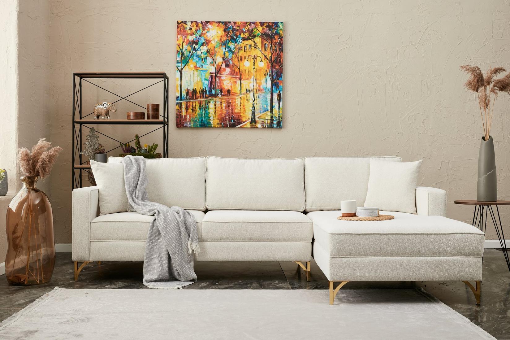 Atelier del Sofa Ugaona garnitura Berlin 258x83x181cm Krem-Zlatna