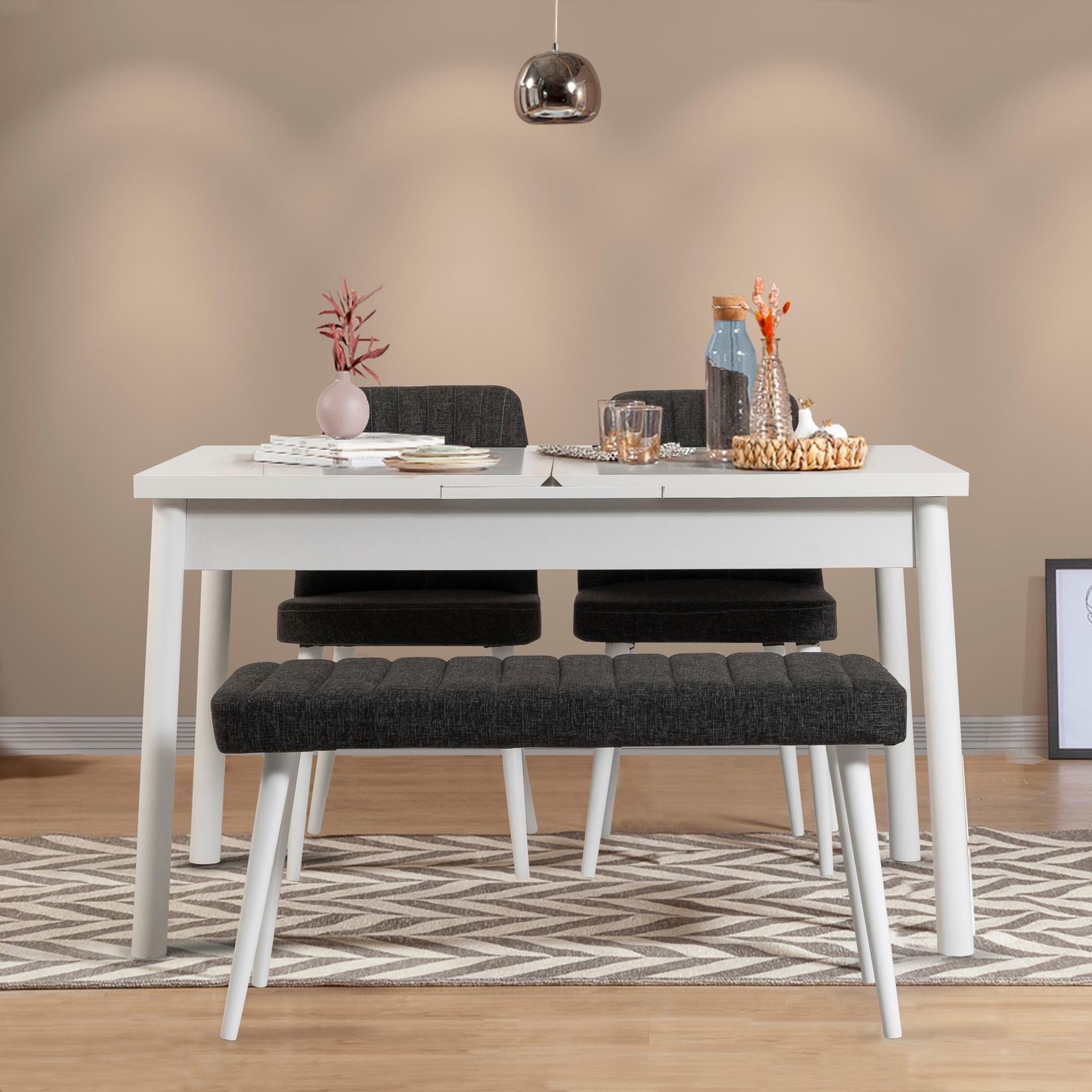 Hanah Home Set trpezarijski sto, 2 trpezarijske stolice i klupa Santiago Belo-Antracit