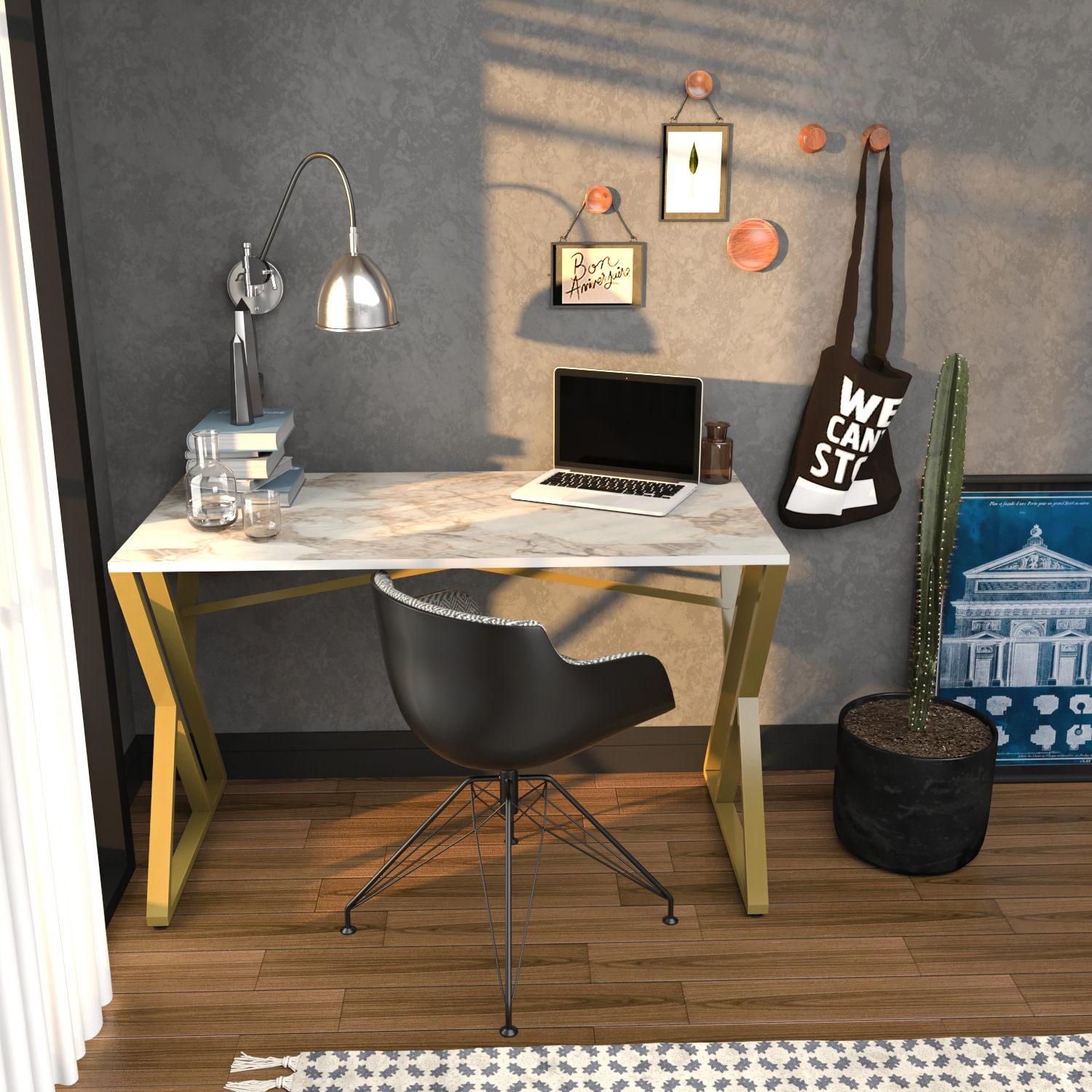 Hanah home Radni sto 120x75x60​cm Belo-Zlatni