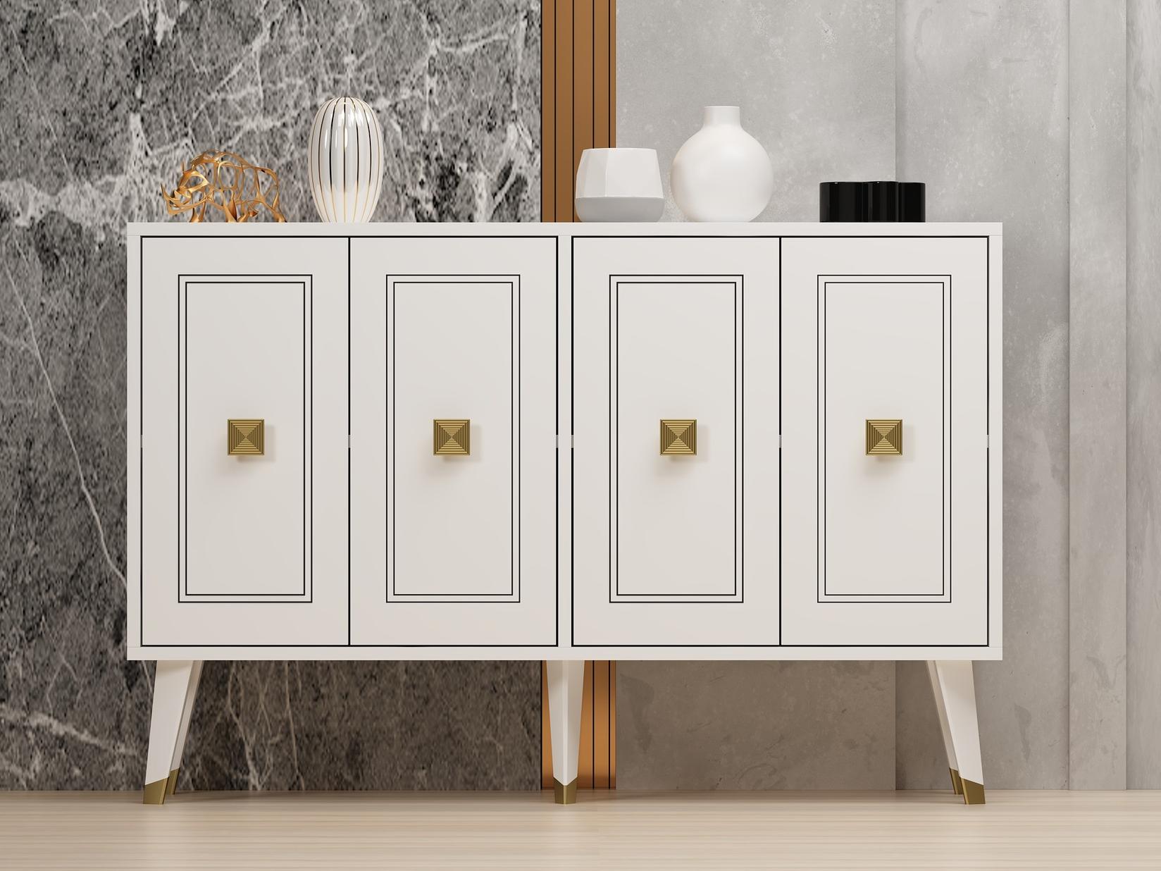 Hanah Home Komoda Hartin 120x80x30cm Belo-Zlatna