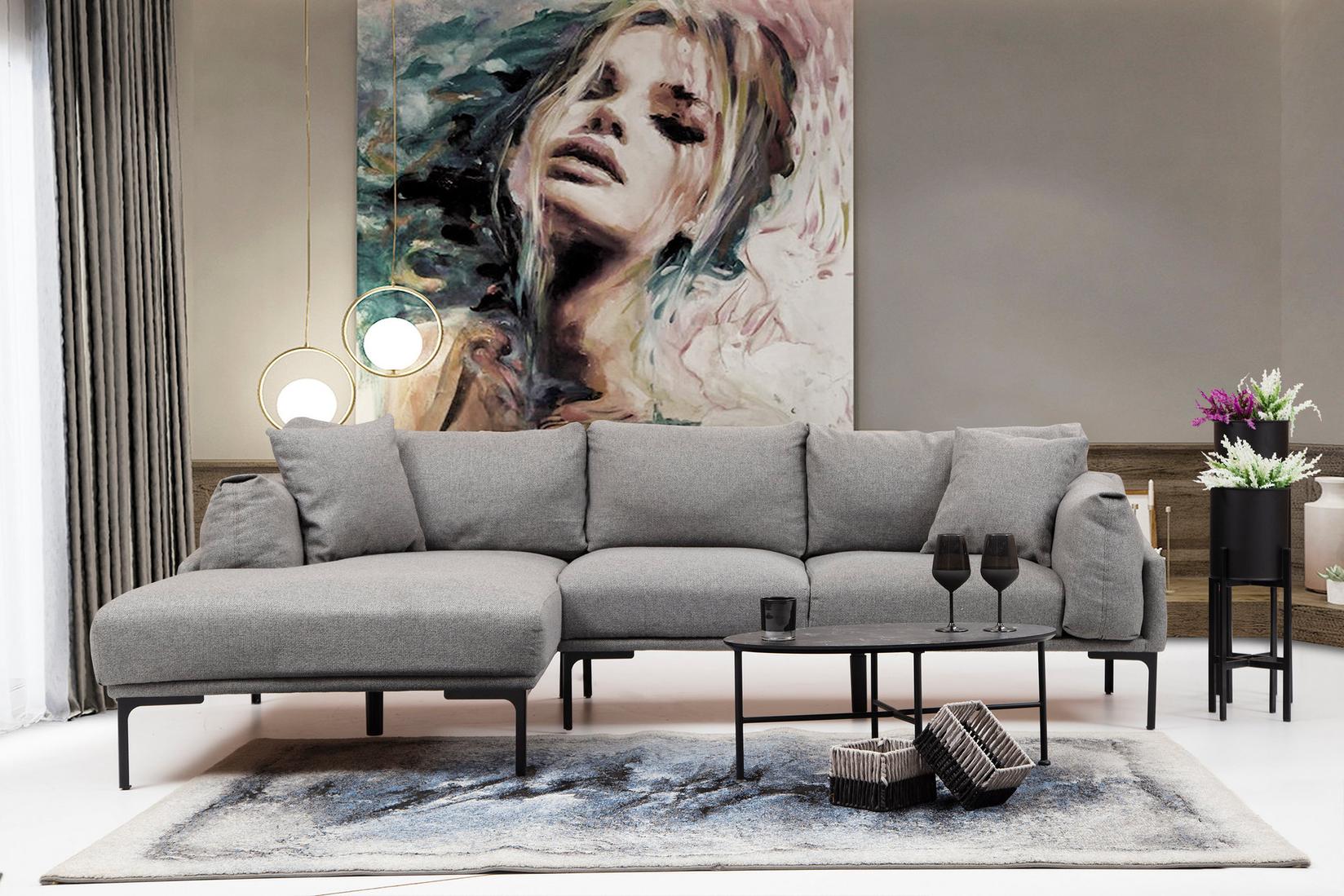 Atelier del Sofa Ugaona garnitura Leo 90x65x255cm Siva
