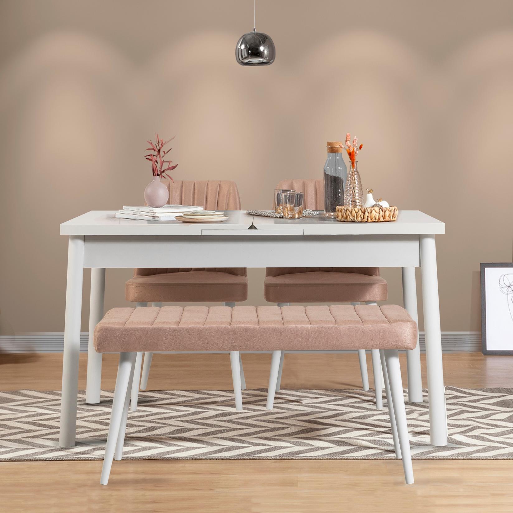 Hanah Home Set trpezarijski sto, 2 trpezarijske stolice i klupa Santiago Belo-Bež
