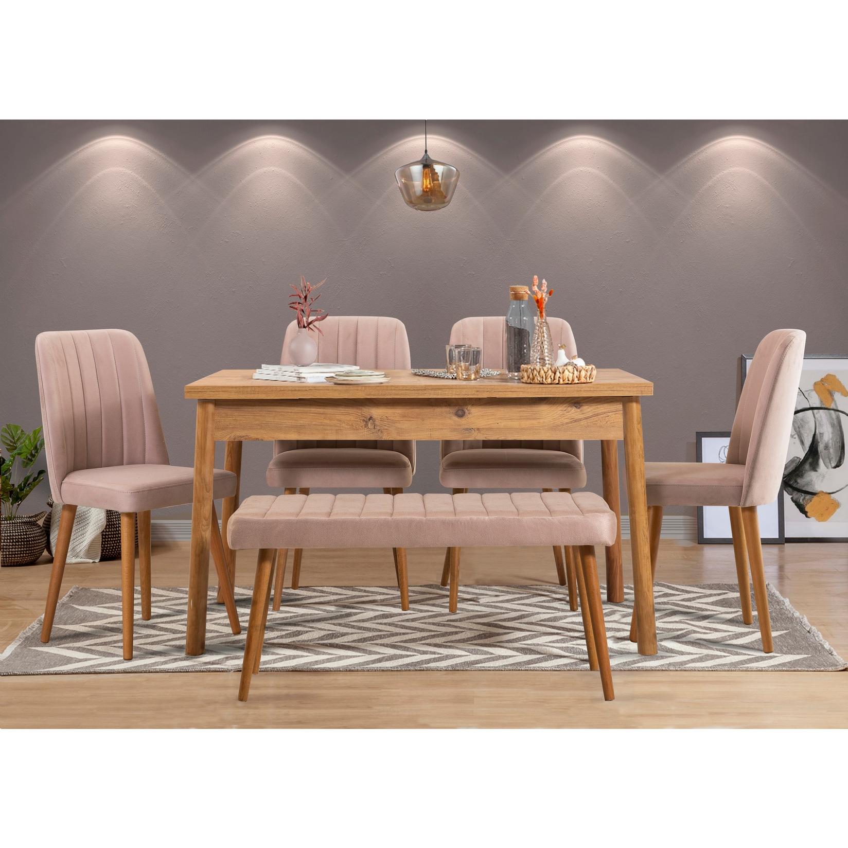 Hanah home Set trpezarijski sto, 4 trpezarijske stolice i klupa Costa Atlantic Bež