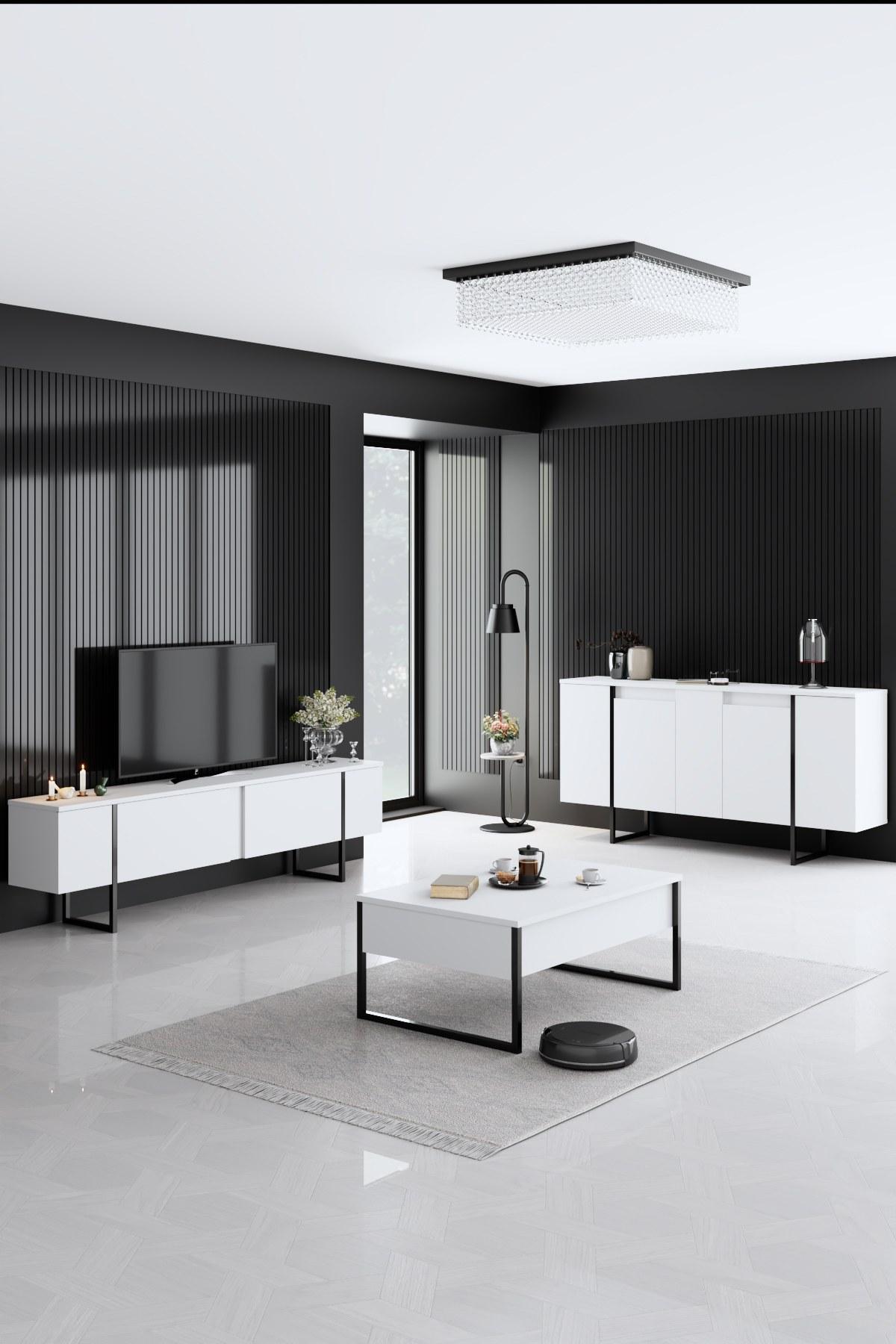 Hanah Home Set TV Komoda i klub sto Belo-Crni