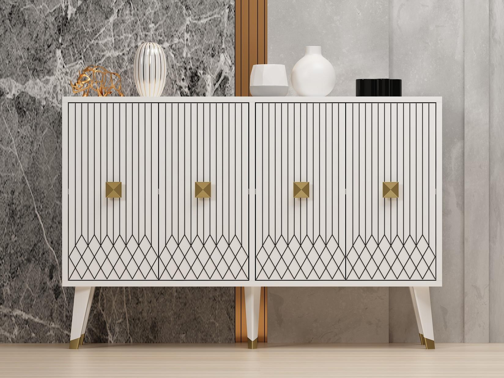 Hanah Home Komoda Carbin 120x80x30cm Belo-Zlatna