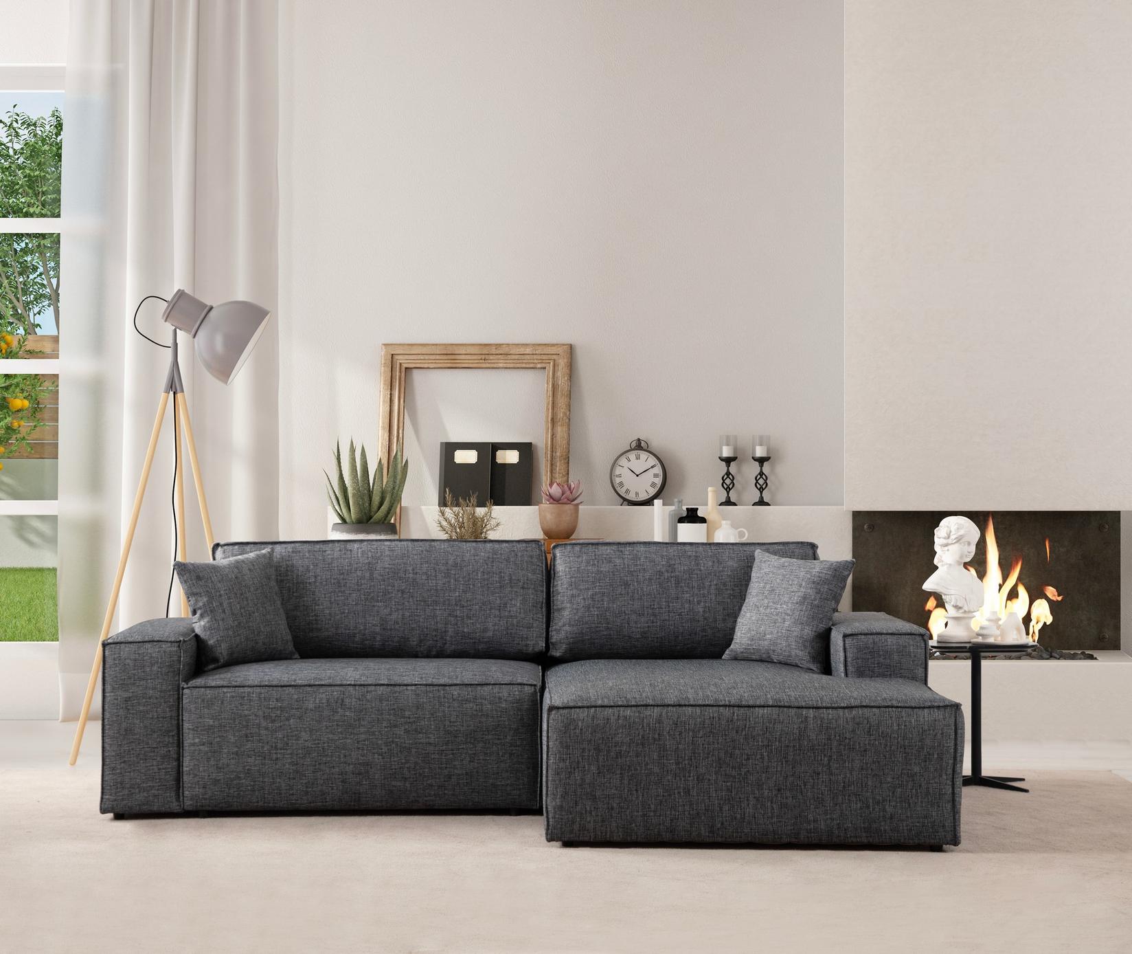 Atelier del Sofa Ugaona garnitura Pirlo 145x43x206cm Tamnosiva