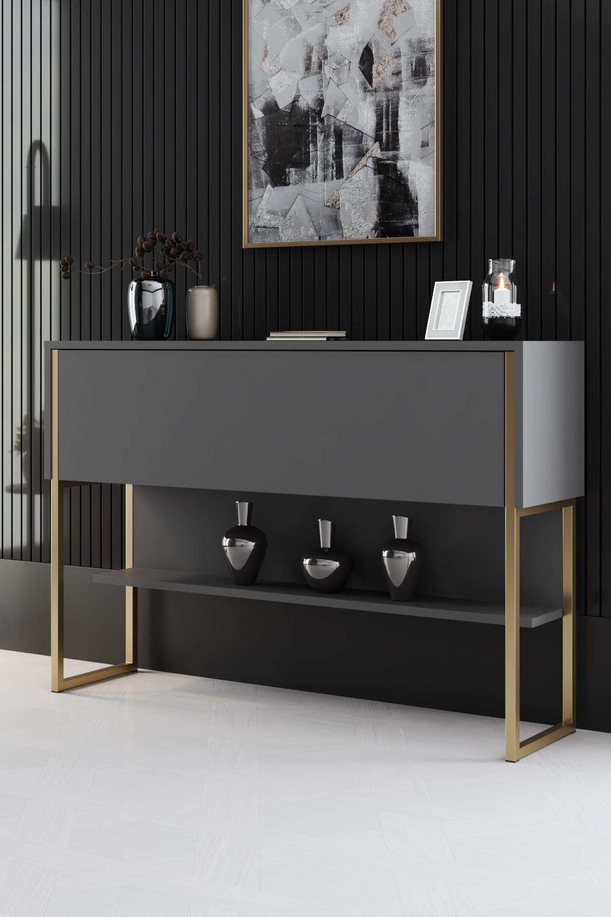 Hanah Home Komoda Luxe 120x80x30cm Zlatno-Antracit