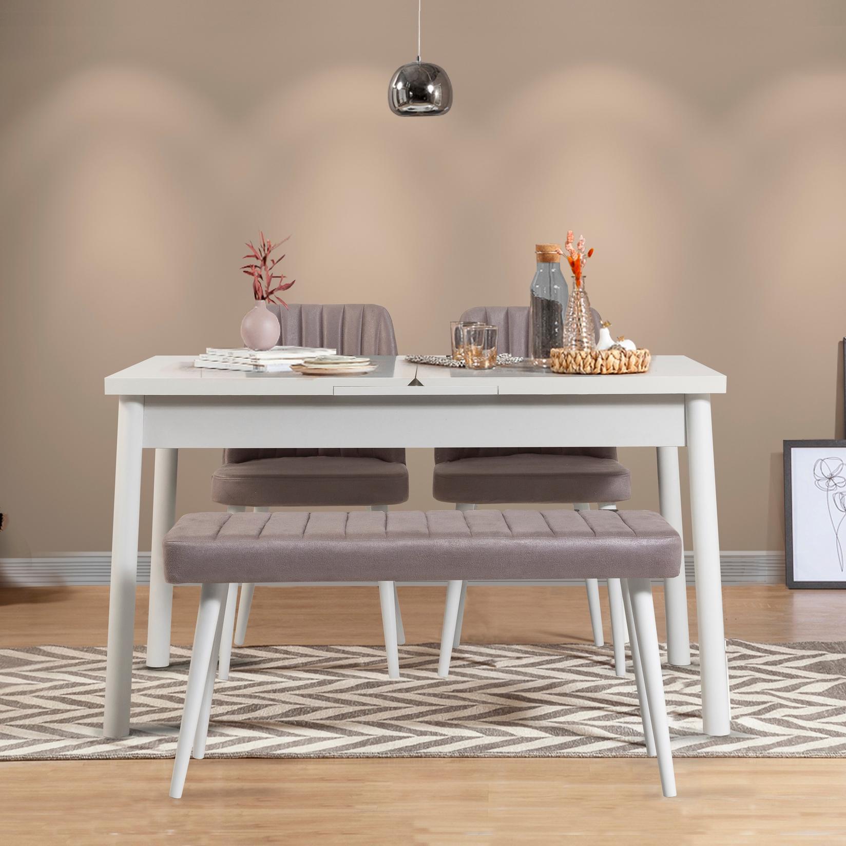 Hanah Home Set trpezarijski sto, 2 trpezarijske stolice i klupa Santiago Belo-Sivi