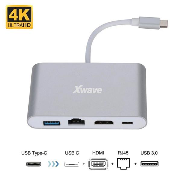 XWAVE Adapter 3.1 Type c to HD Video Port + RJ45+ USB 3.0 port + Type C power delivery port, Sivi