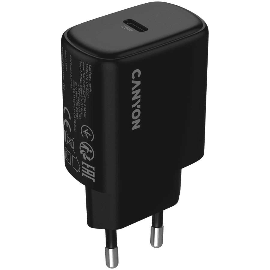 Canyon punjač OnCharge 200, 20W, 1xPD. Crni
