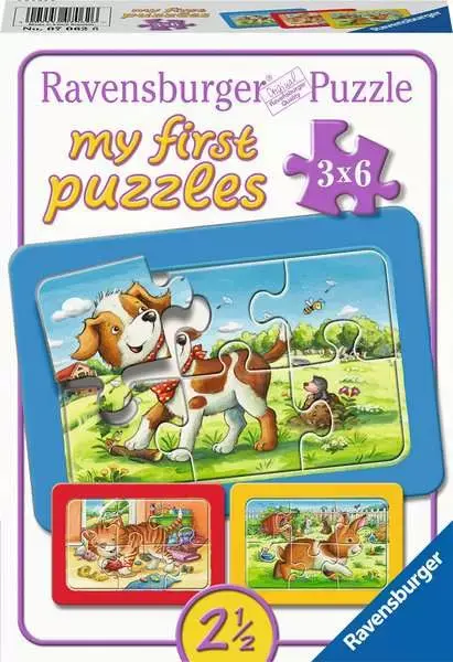Ravensburger Slagalica Moje prve puzzle - Pas, zec i mačka, 3x6 delova