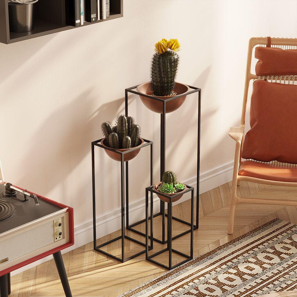 Aberto Design Set dekorativnih saksija GED-019-B, 28x80cm, 17x40cm, 22x60cm, Crno-terakota