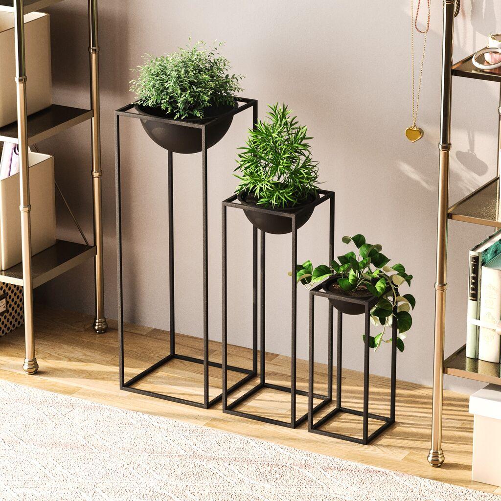 Aberto Design Set dekorativnih saksija GED-019, 28x80cm, 17x40cm, 22x60cm, Crna