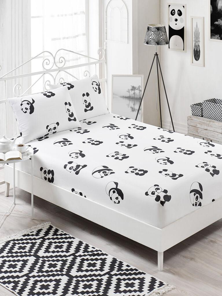 L'essentiel Maison Set čaršaf i 2 jastučenice Panda, 160x200+20 cm, Crno-bela