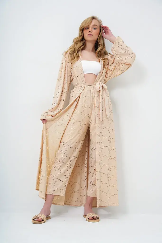 Trend Alacati Stili Ženski komplet kardigan i pantalone ALC-X11710, Bež