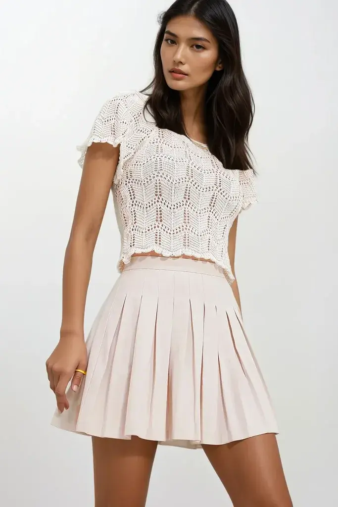 Trend Alacati Stili Ženska bluza kratkih rukava ALC-X11555, Brod izrez, Krem