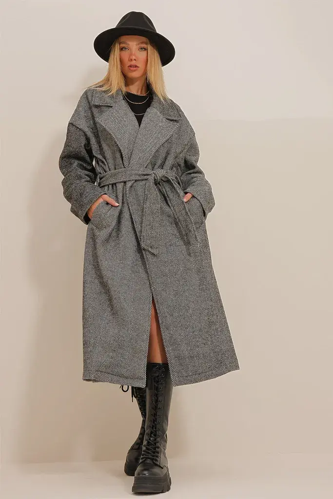 Trend Alacati Stili Ženski kaput ALC-X10824, Crno-beli