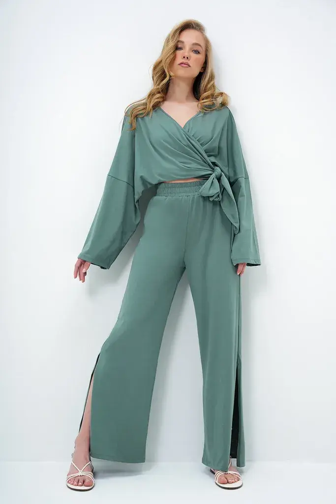 Trend Alacati Stili Ženski komplet bluza i pantalone ALC-X11422, Zeleni
