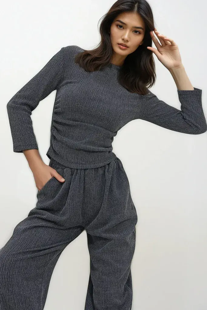 Trend Alacati Stili Ženska bluza 3/4 rukava ALC-X11411, Rolka, Tamnosiva