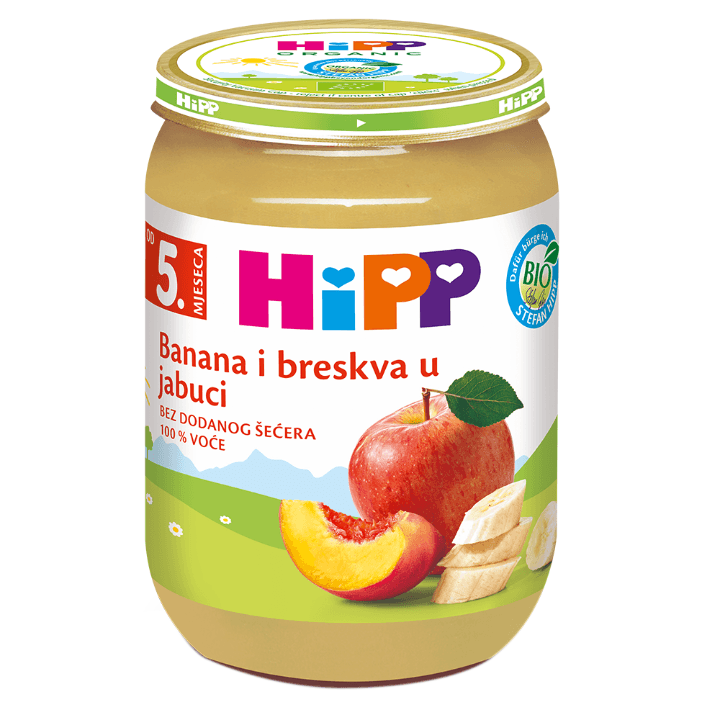 Hipp Kašica za bebe Banana i breskva u jabucu, 190 g