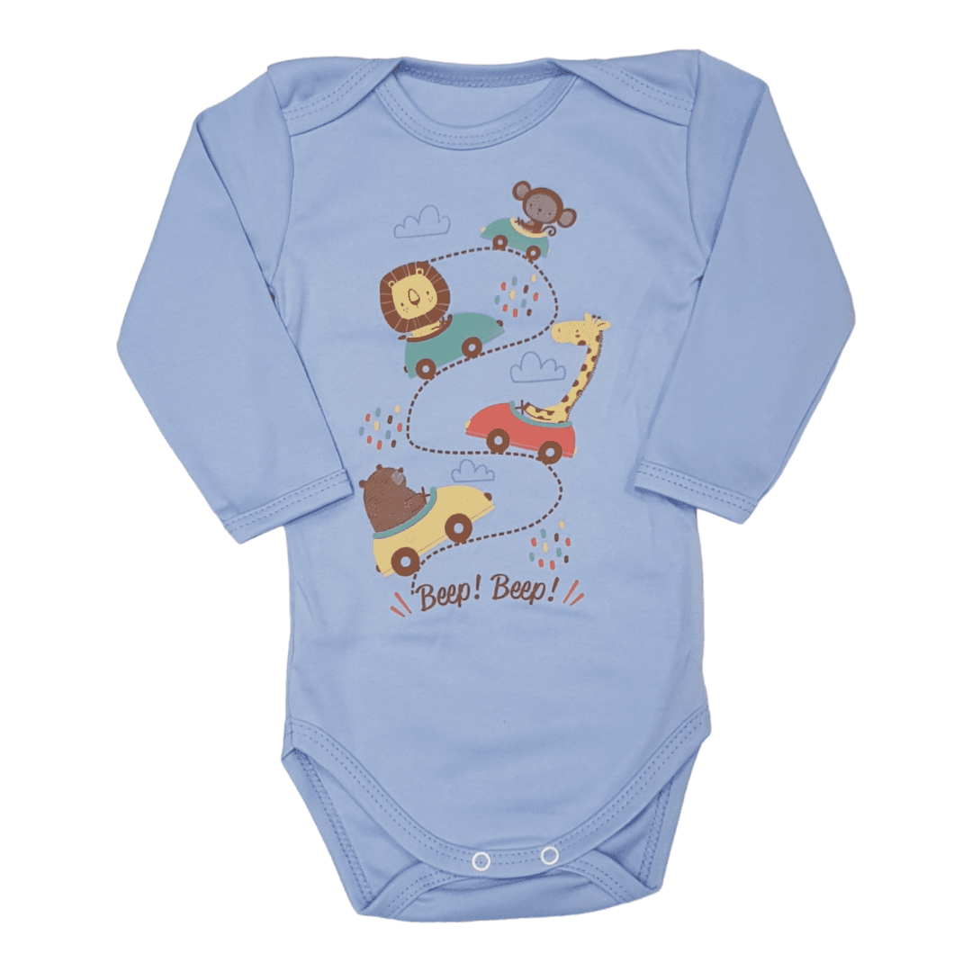 CORALL Bodi za bebe dugih rukava Životinje, Svetloplavi