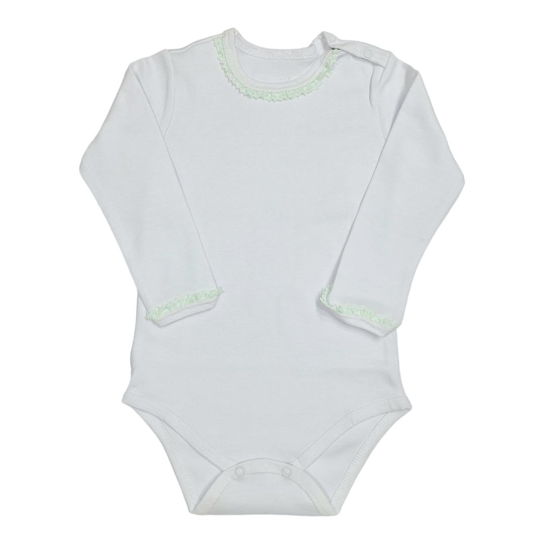 BUNNY BOO Bodi za bebe dugih rukava, Belo-zeleni