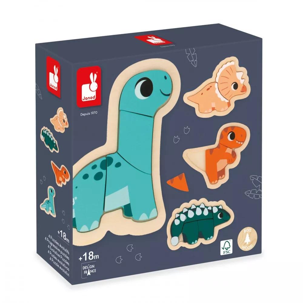 JANOD Set drvene puzzle Dino, 4 komada