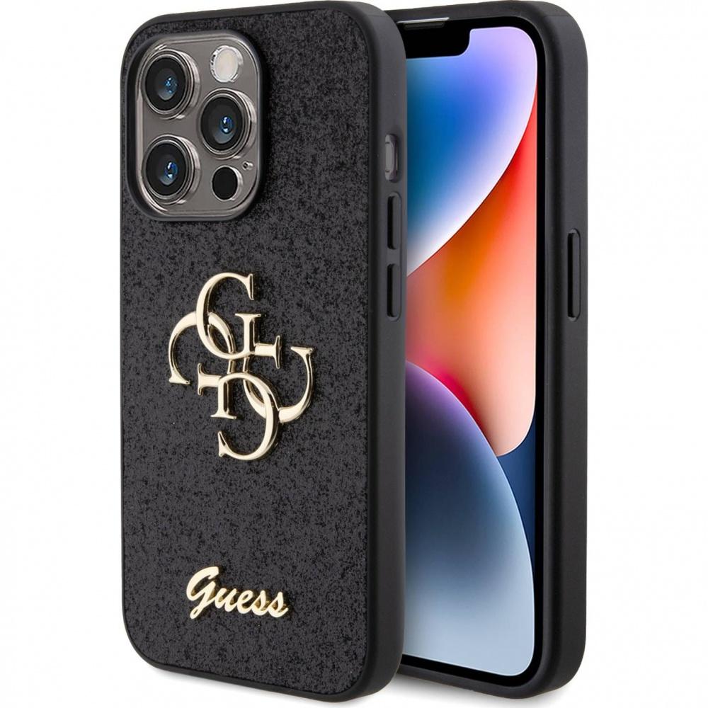 Maska za telefon Guess Hc Fixed Glitter 4G Big Metal Logo za iPhone 15 Pro Max 6.7, Crna