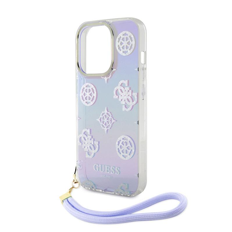 Maska za telefon Guess Hc PC TPU Iridescent Glitter Pattern Peony Cordstrap za iPhone 15 6.1, Ljubičasta