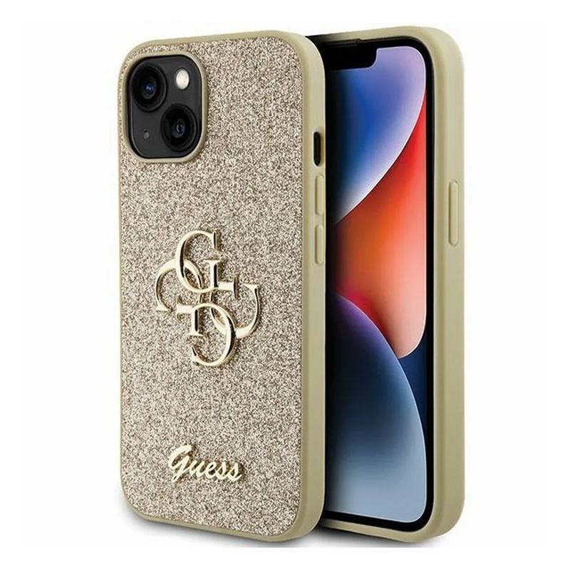 Maska za telefon Guess Hc Fixed Glitter 4G Big Metal Logo za iPhone 15 6.1, Zlatne boje