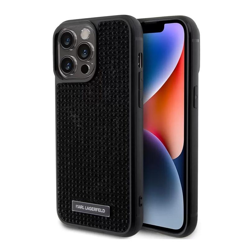 KARL LAGERFELD Maska za telefonHc Rhinestone Metal Plate Logo za iPhone 15 6.1, Crna
