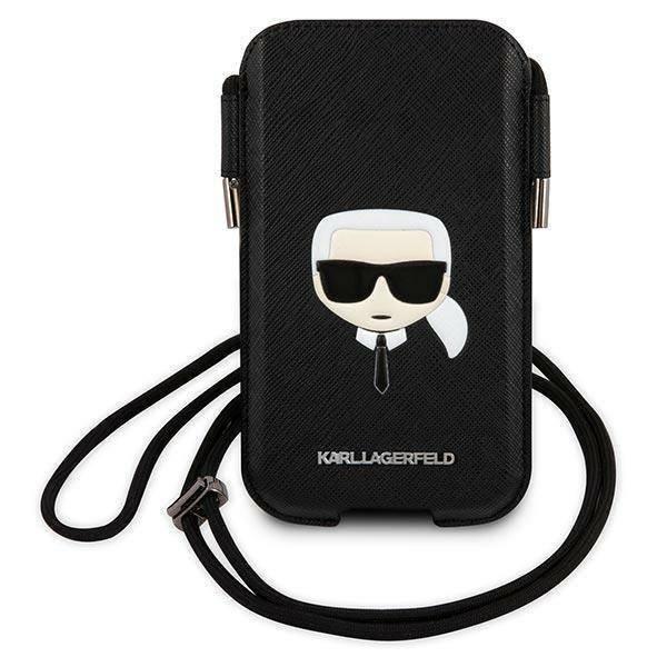 KARL LAGERFELD Maska za telefonPouch Pu Saffiano Karl Head Large za telefone do 6,7", Crna