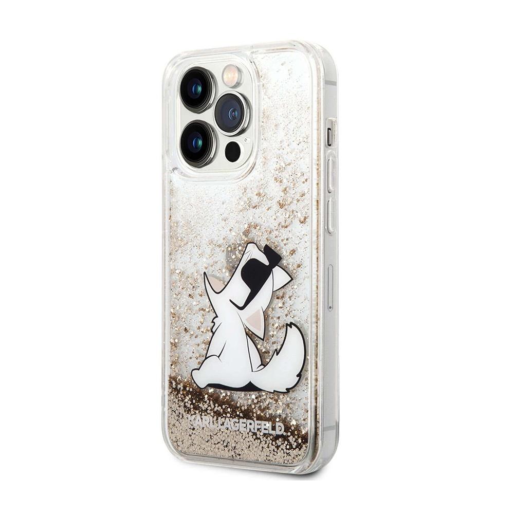 KARL LAGERFELD Maska za telefonHc Liquid Glitter Choupette za iPhone 14 Pro 6.1, Zlatne boje
