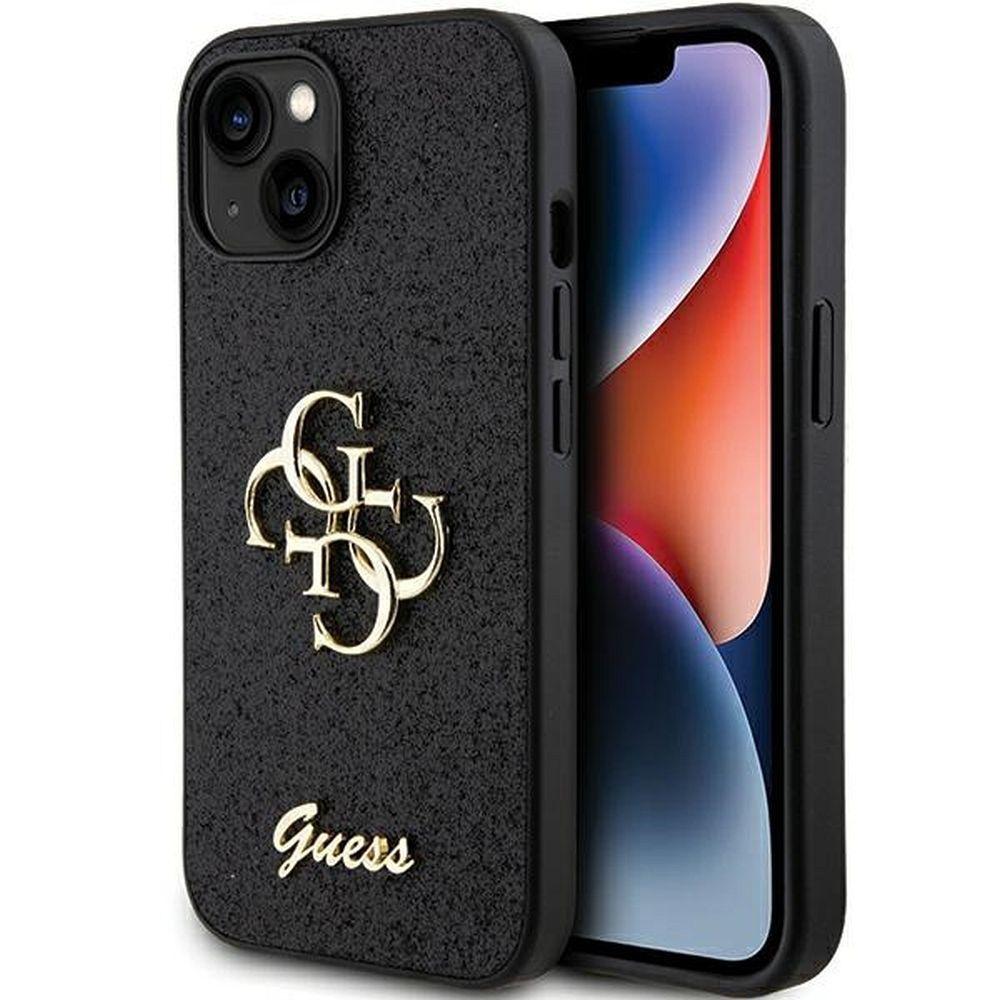 Maska za telefon Guess Hc Fixed Glitter 4G Big Metal Logo za iPhone 15 6.1, Crna