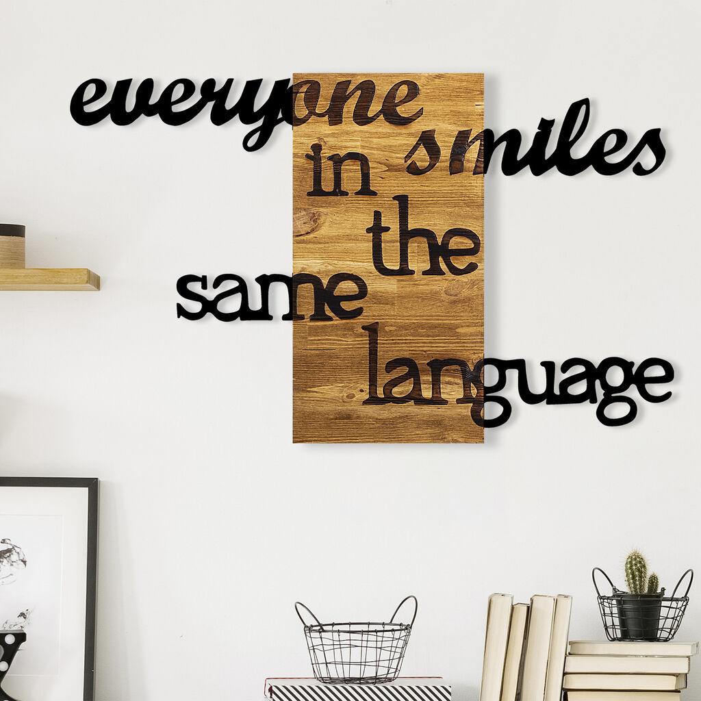 Wallity Zidna dekoracija Everyone Smiles in The Same Language, 95x3x58 cm, Crna
