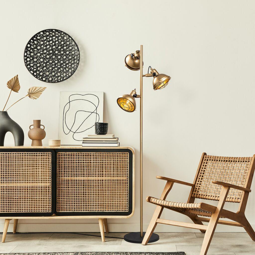 Opviq Podna lampa Spoly 13796, 37 x 37 x 162 cm, 3 x E14, 250 cm Kabl, Zlatne boje