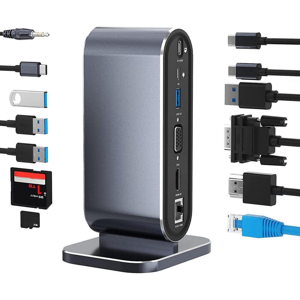 Adapter  12 u 1, Type C na LAN Gb, SD card, 4xUSB 3.0, Audio, HDMI