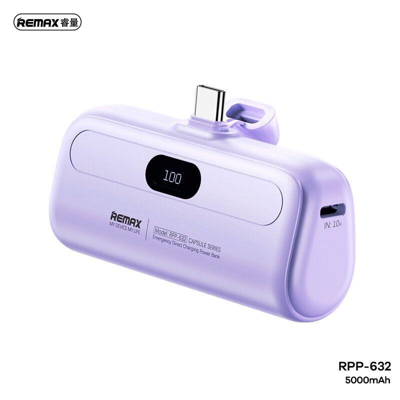 Remax Prenosiva baterija Capsule series RPP-632, 2A, Type C, 5000mAh, Ljubičasta