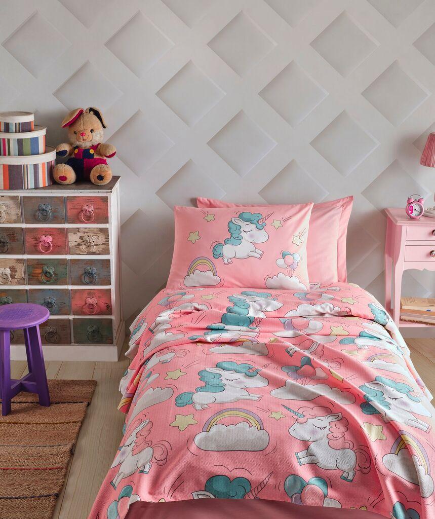 L'essentiel Maison Set Single prekrivač Unicornio, 160x235cm, Roze