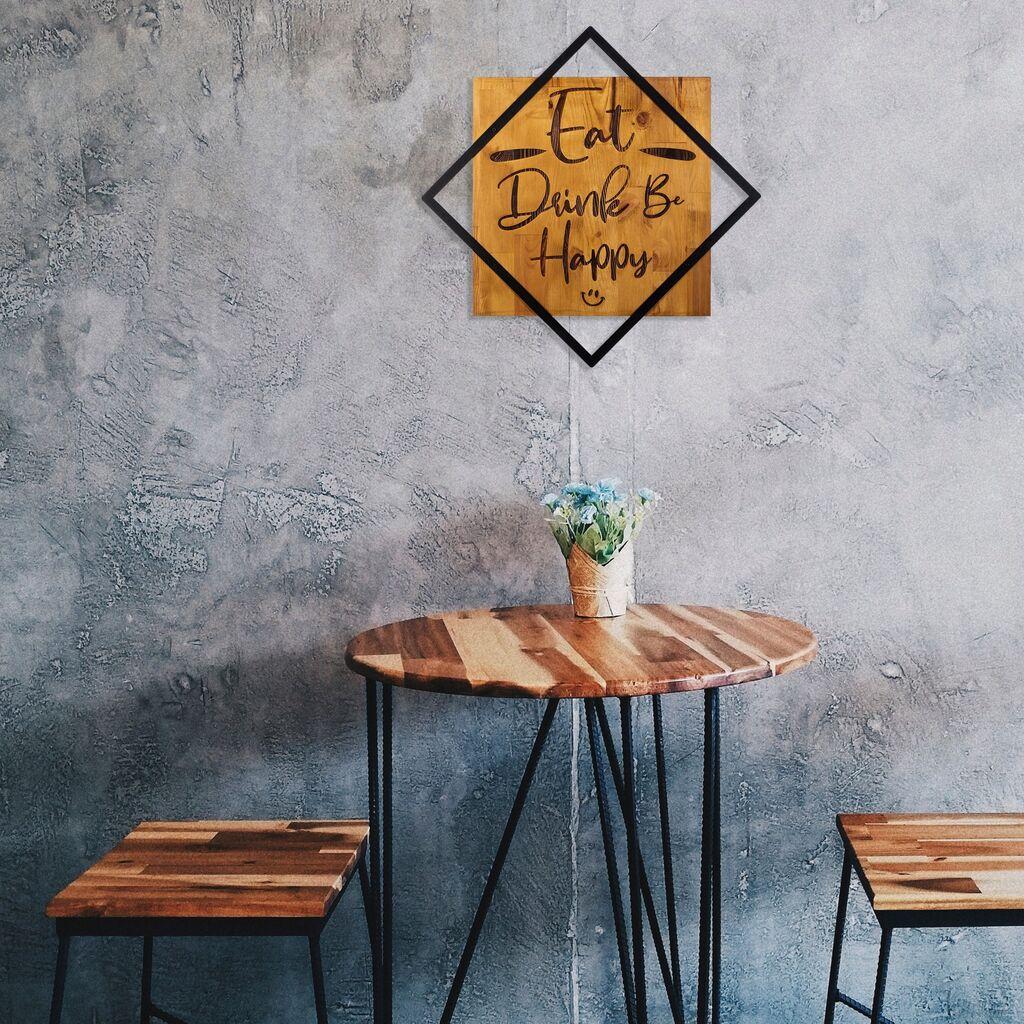Wallity Zidna dekoracija Eat, Drink Be, Happy, 54x54 cm, Smeđe boje