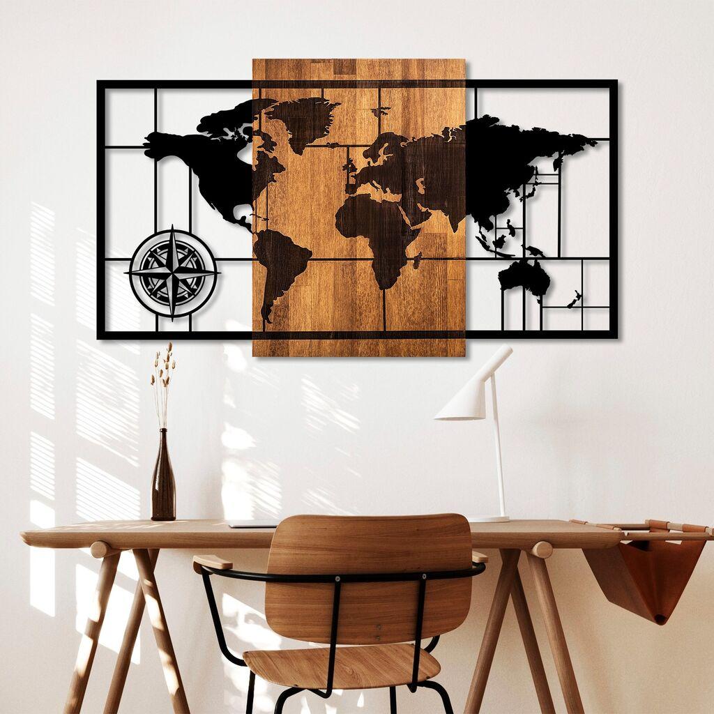 Wallity Zidna dekoracija World Map 1-L, 70x121 cm, Crna