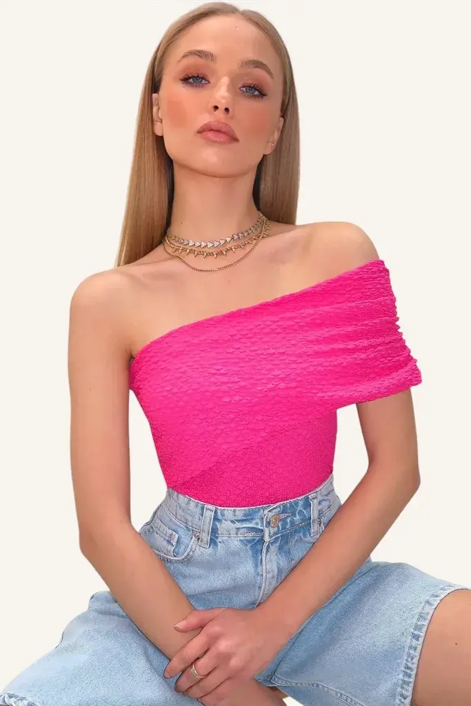 Trend Alacati Stili Ženska bluza bez rukava Alc-X13467, Brod izrez, Ciklama