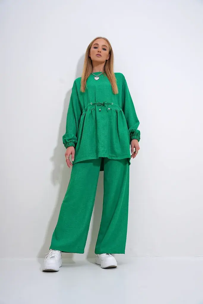 Trend Alacati Stili Ženski komplet bluza i pantalone ALC-X12299, Zeleni