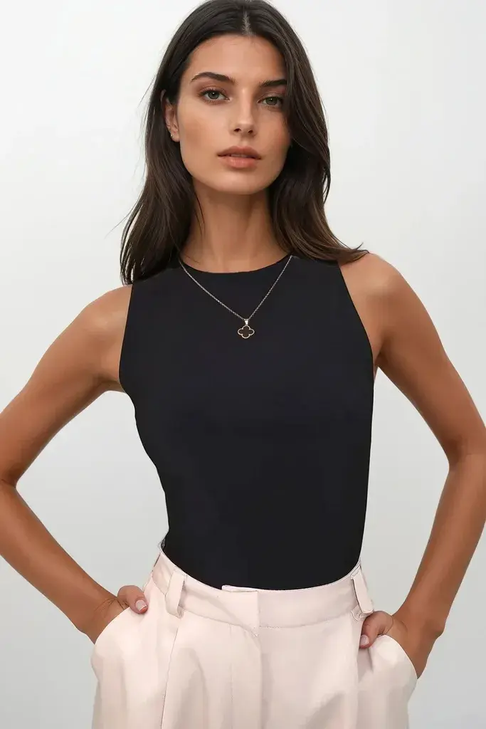 Trend Alacati Stili Ženska bluza bez rukava Alc-X13447, Okrugli izrez, Crna