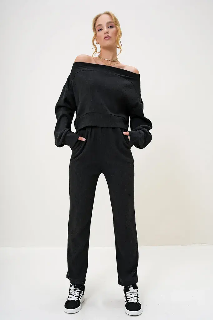 Trend Alacati Stili Ženski komplet duks i pantalone Alc-X13075, Crni