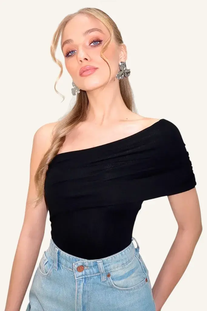 Trend Alacati Stili Ženska bluza bez rukava Alc-X13468, Brod izrez, Crna