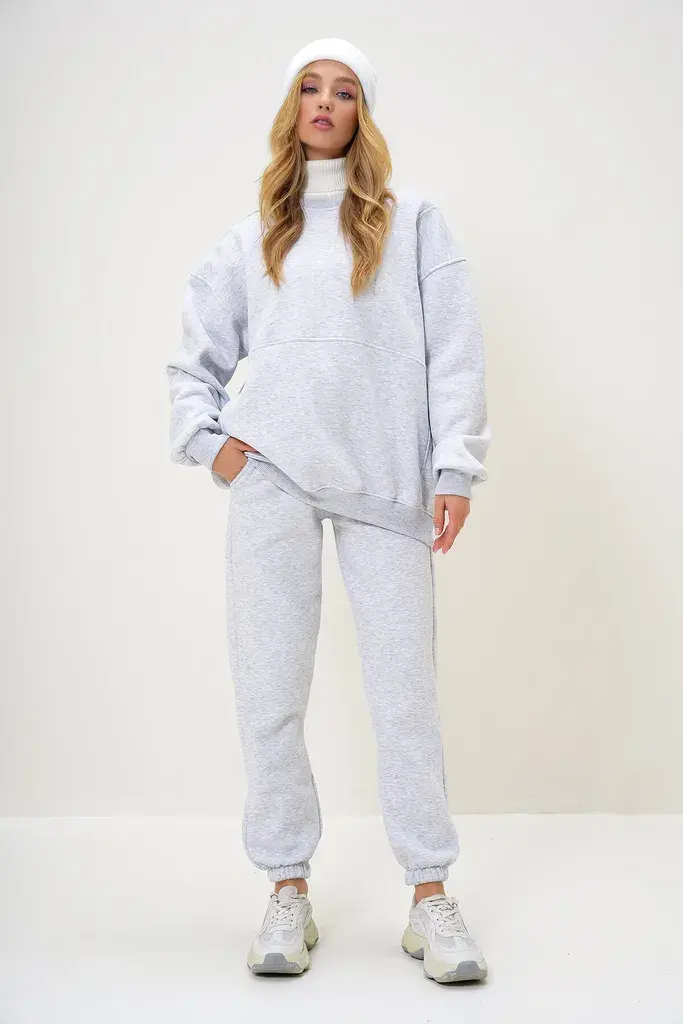 Trend Alacati Stili Ženski komplet duks i pantalone Alc-X13095, Sivi