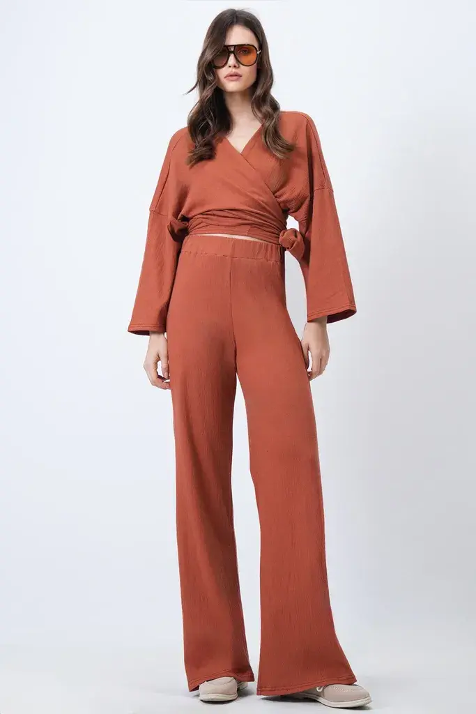 Trend Alacati Stili Ženski komplet bluza i pantalone Alc-X12498, Narandžasti