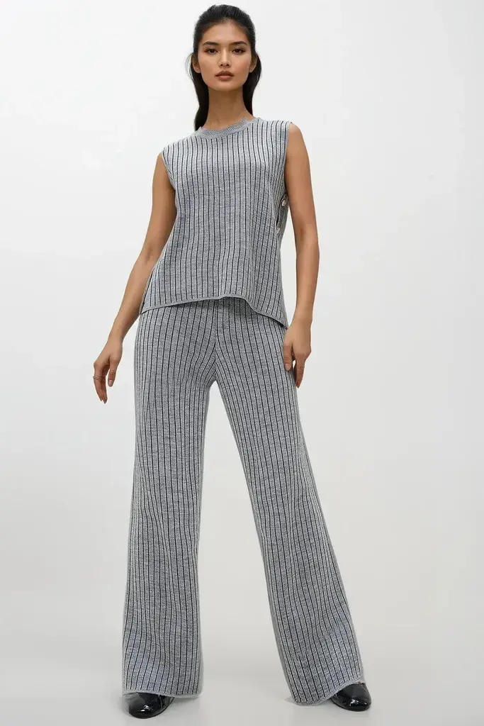 Trend Alacati Stili Ženski komplet bluza i pantalone Alc-X13010, Sivi