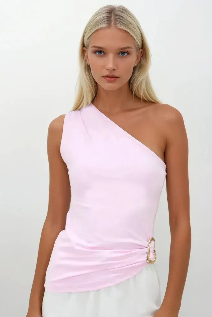 Trend Alacati Stili Ženska bluza bez rukava Alc-X13932, Brod izrez, Svetloroze